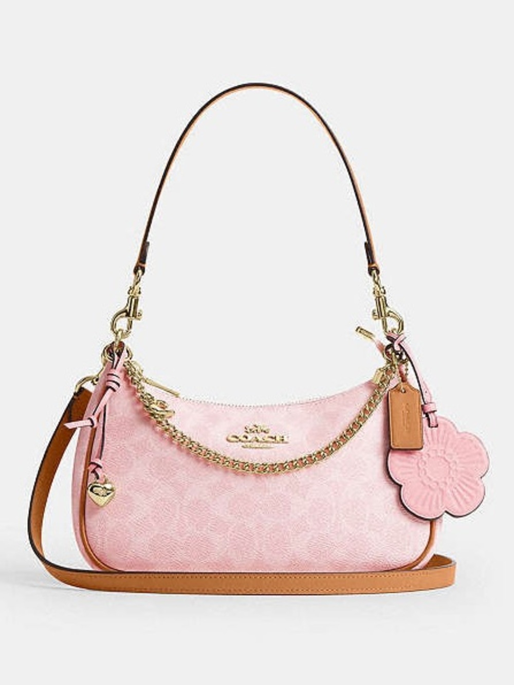 NEW COACH Teri Shoulder Bag Crossbody Signature Canvas with Charms Powder Pink